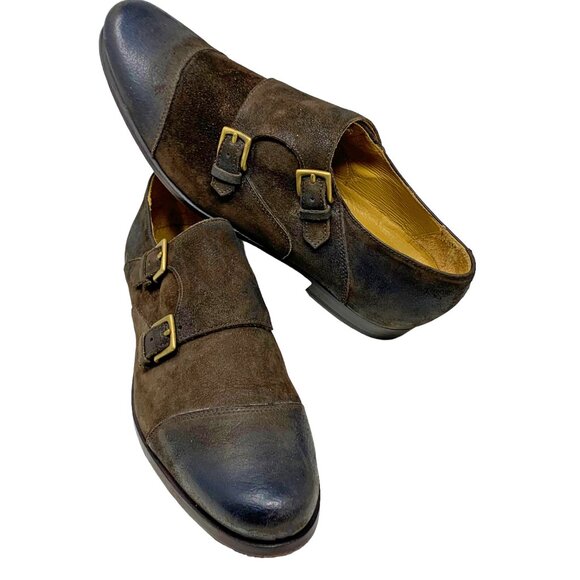 Billy Reid Leather Double Monk Strap Burnish Cap Toe Dress Shoe - Picture 11 of 13